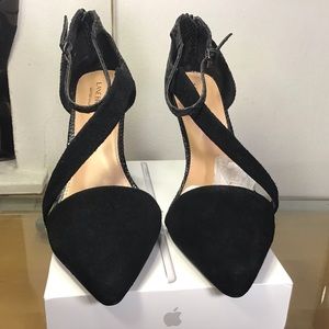 LANE BRYANT LEATHER COLLECTION STRAP HEELS.